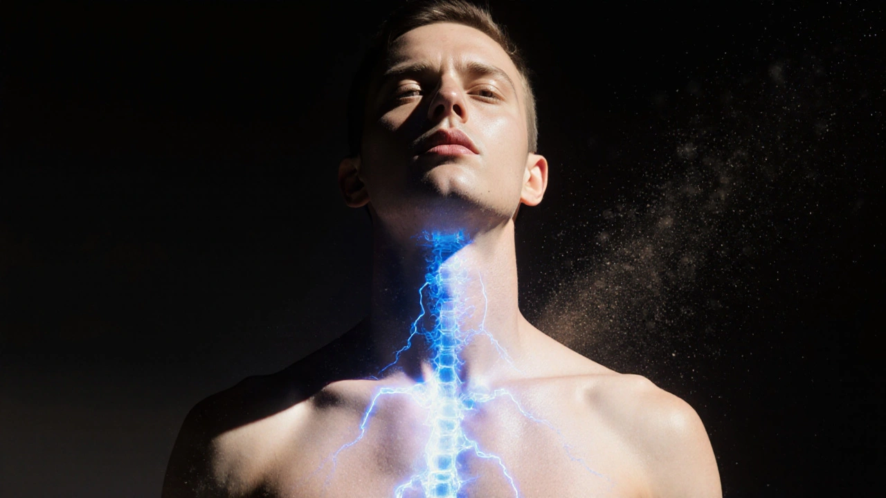 Man standing tall and alert after a session, radiating renewed energy and presence.