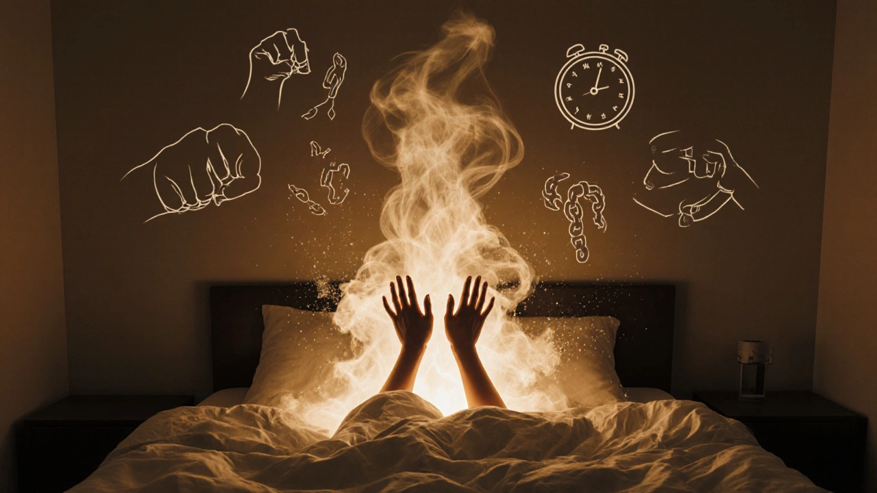 A silhouette releases tension as hands soothe it away, symbolizing emotional release through touch.