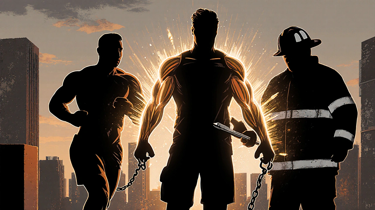 Silhouettes of London athletes with glowing muscle fibers radiating as tension is released.