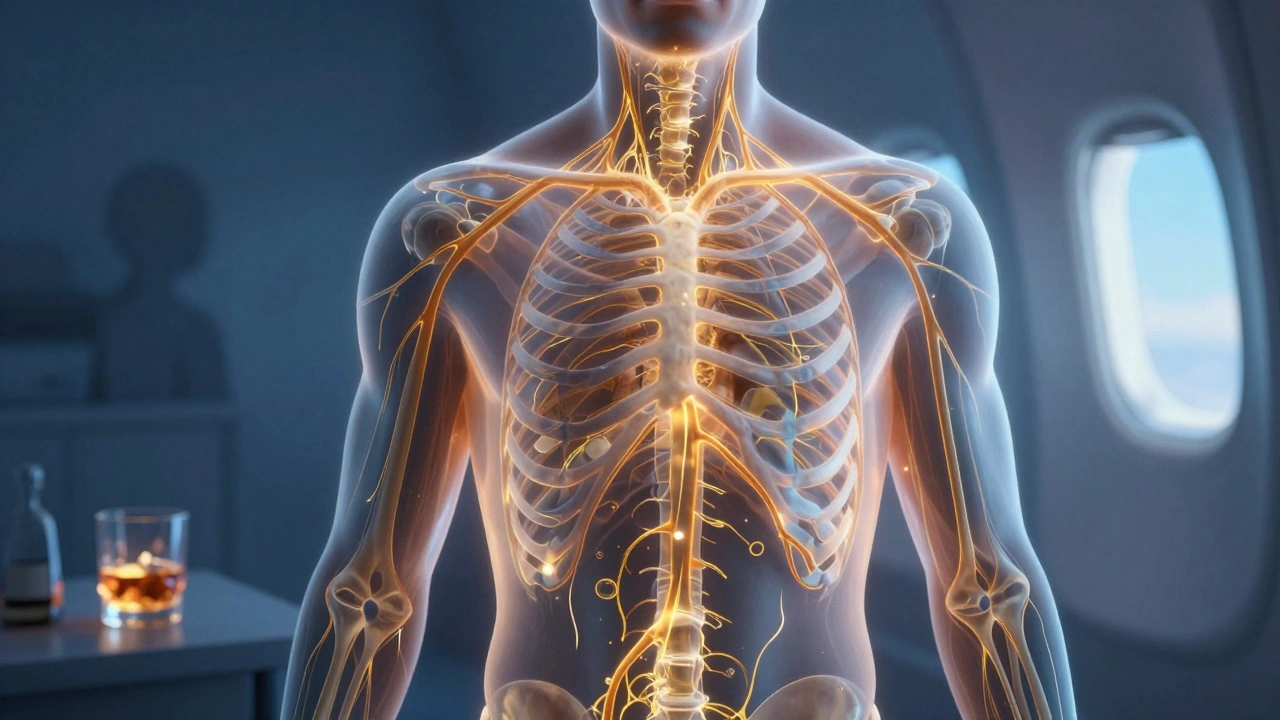 Translucent human torso with glowing lymphatic flow, symbolizing detox from modern stressors.