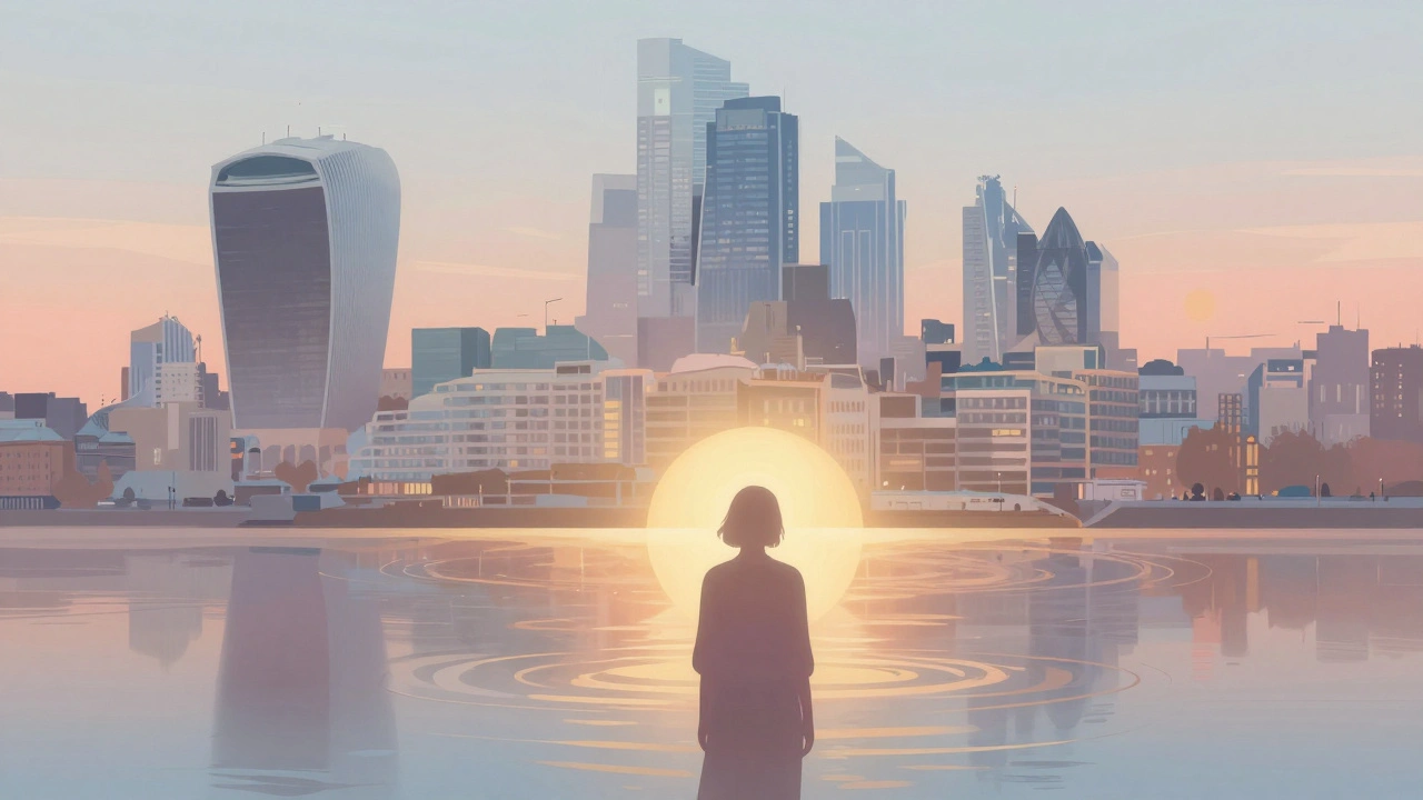 Artistic illustration of a relaxed silhouette against a London skyline.